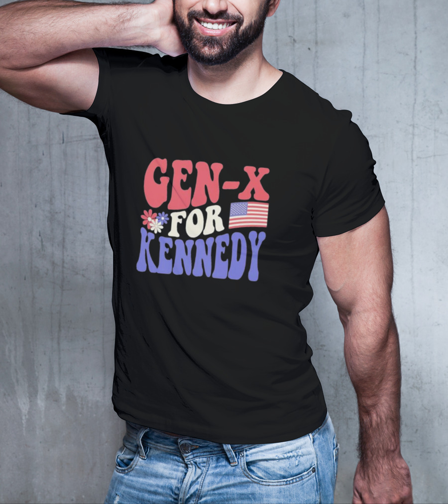 Gen-X For Kennedy American Flag Flower Power T-Shirt