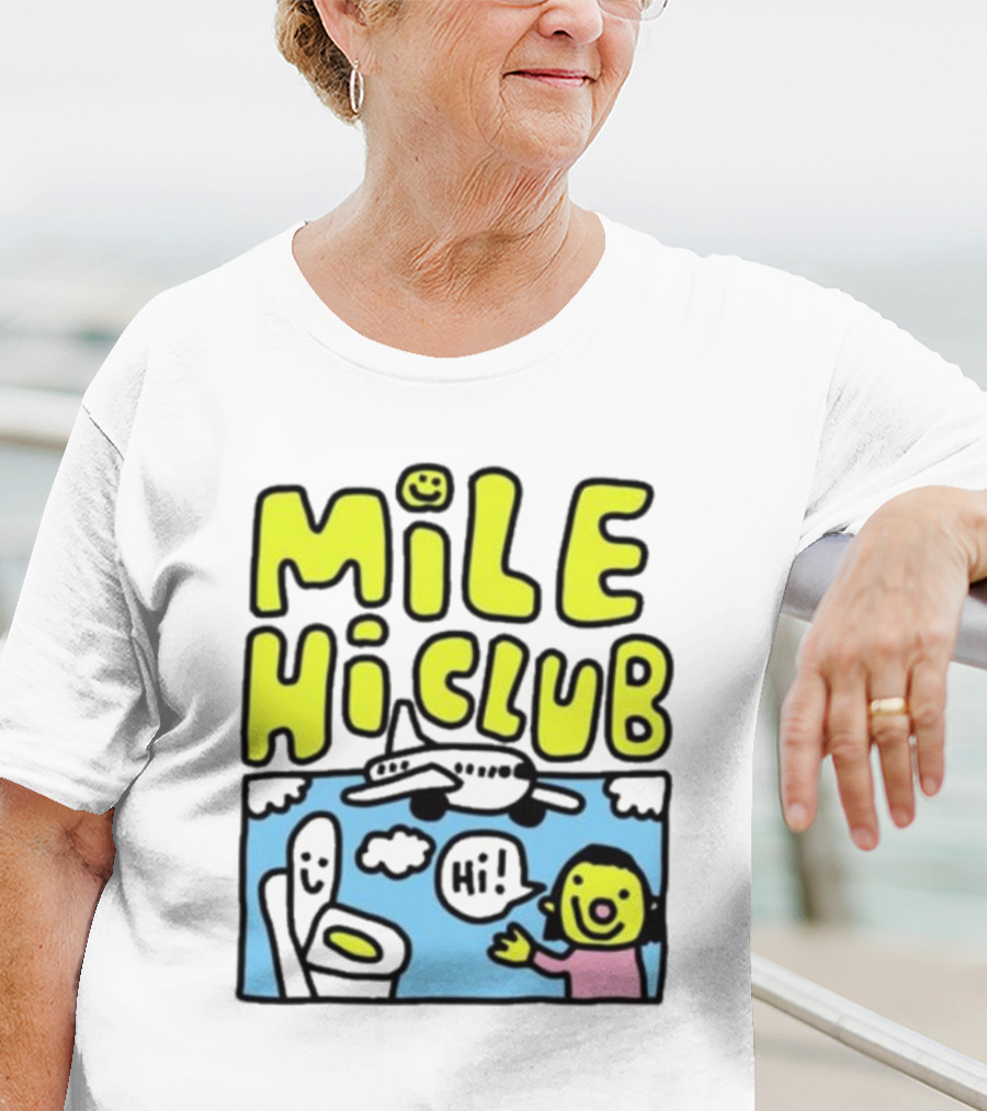 Mile Hi Club Airplane Bathroom Cartoon Hi Smiley Face T-Shirt