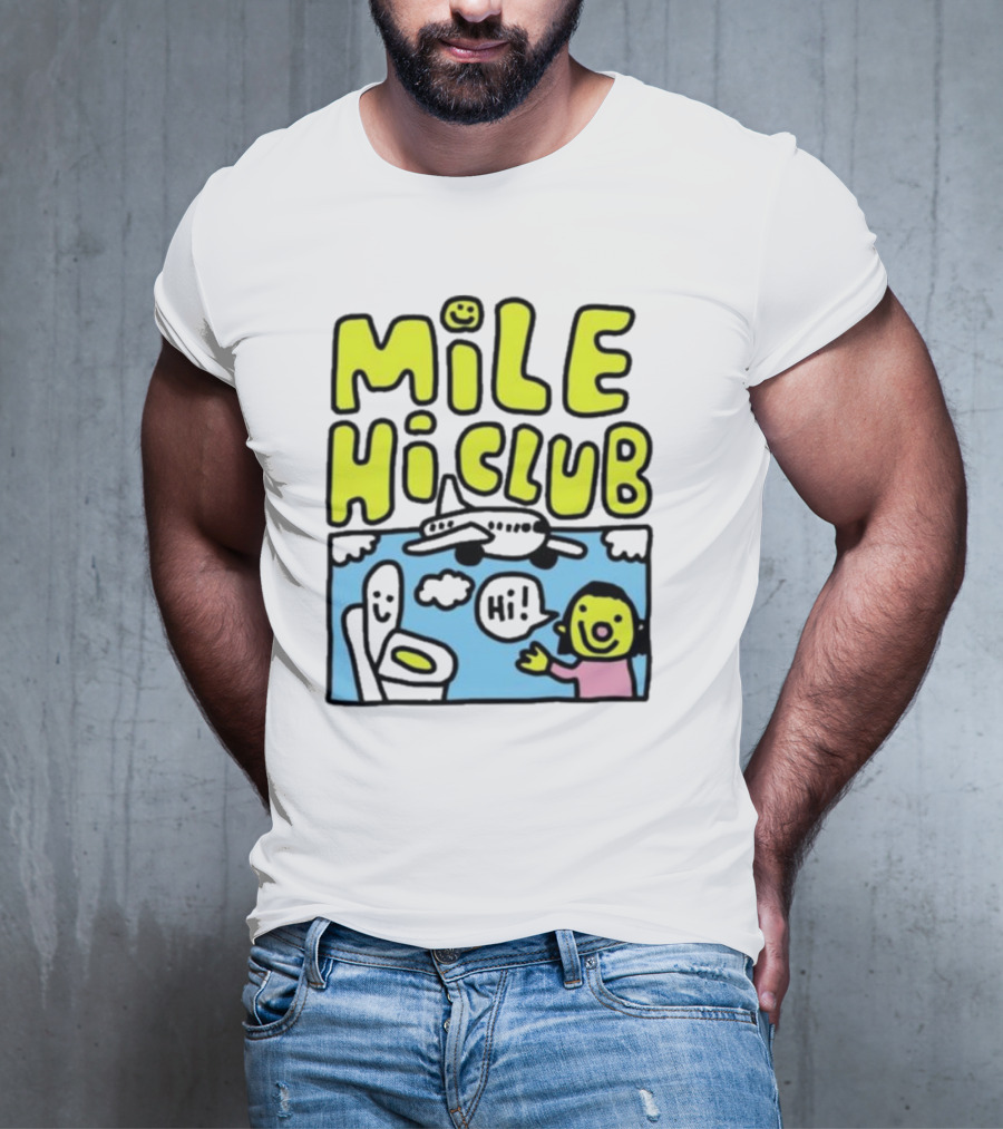 Mile Hi Club Airplane Bathroom Cartoon Hi Smiley Face T-Shirt