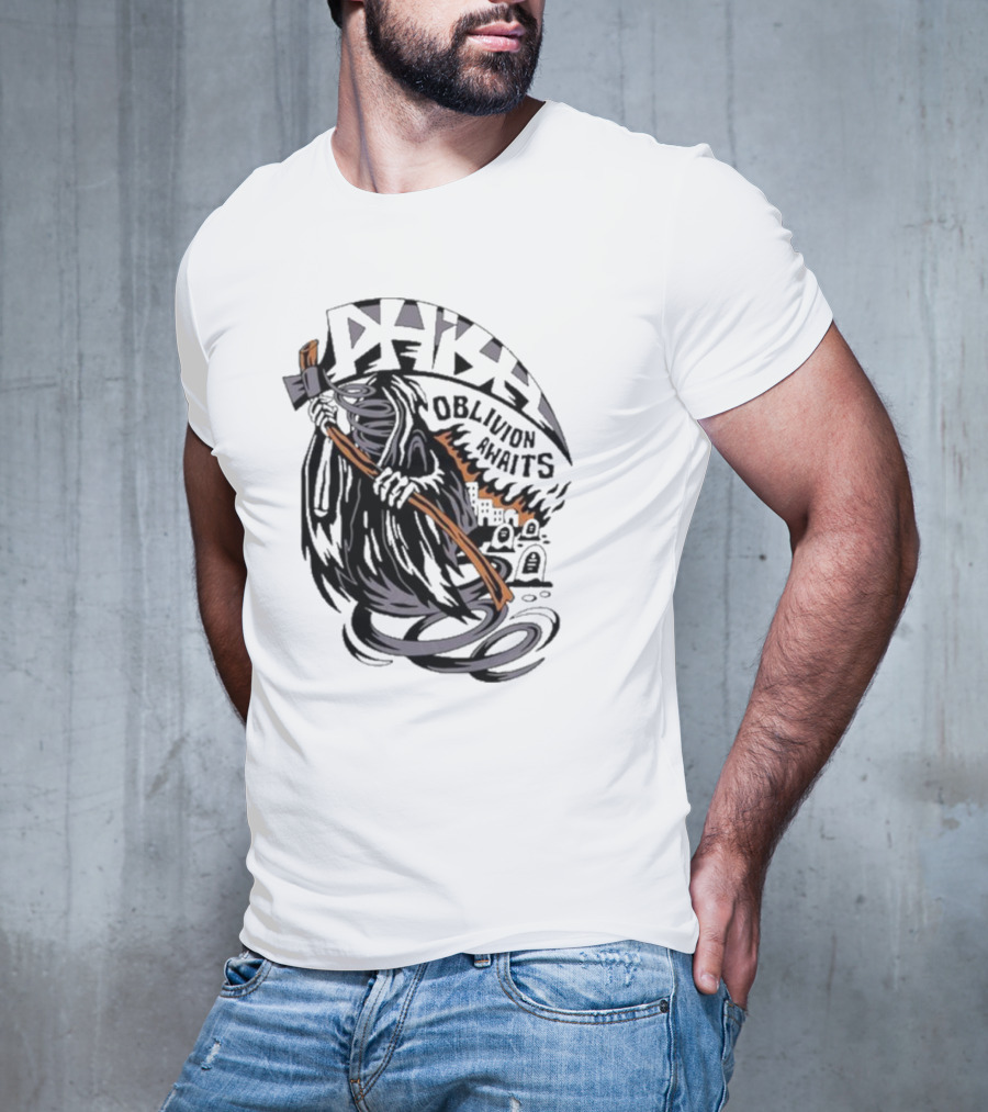 Dark Reaper With Scythe Oblivion Awaits Graves T-Shirt
