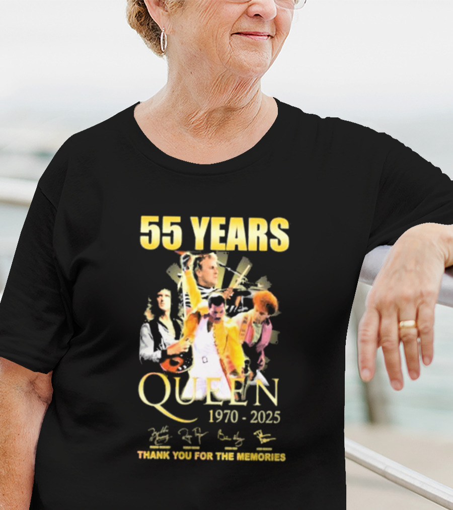 55 Years Queen 1970-2025 Thank You For The Memories Signatures Band Collage T-Shirt