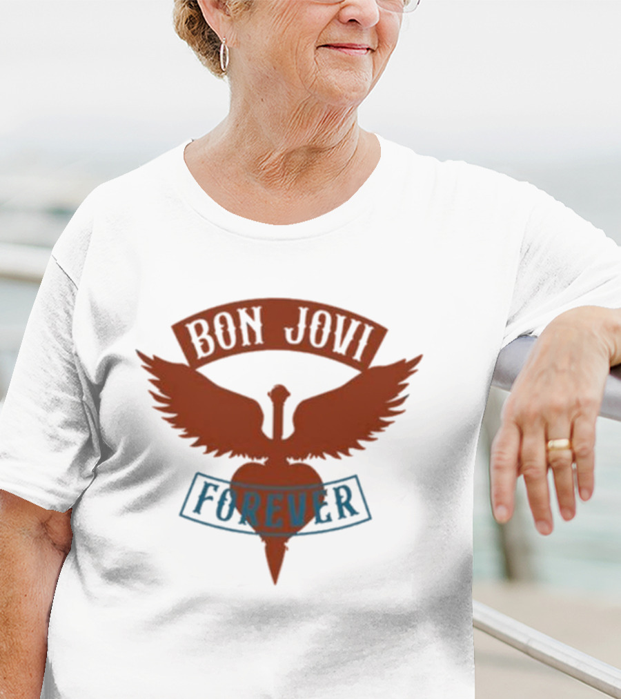 Bon Jovi Forever Winged Heart Patch Steel T-Shirt