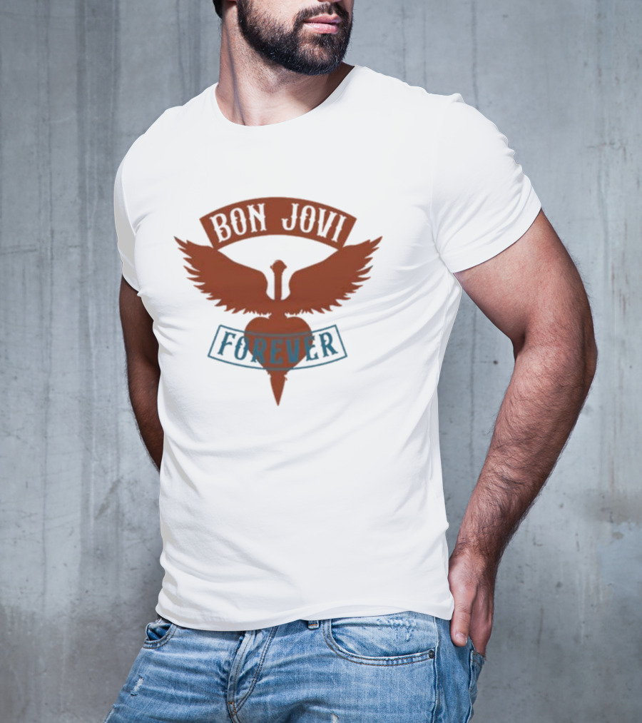 Bon Jovi Forever Winged Heart Patch Steel T-Shirt