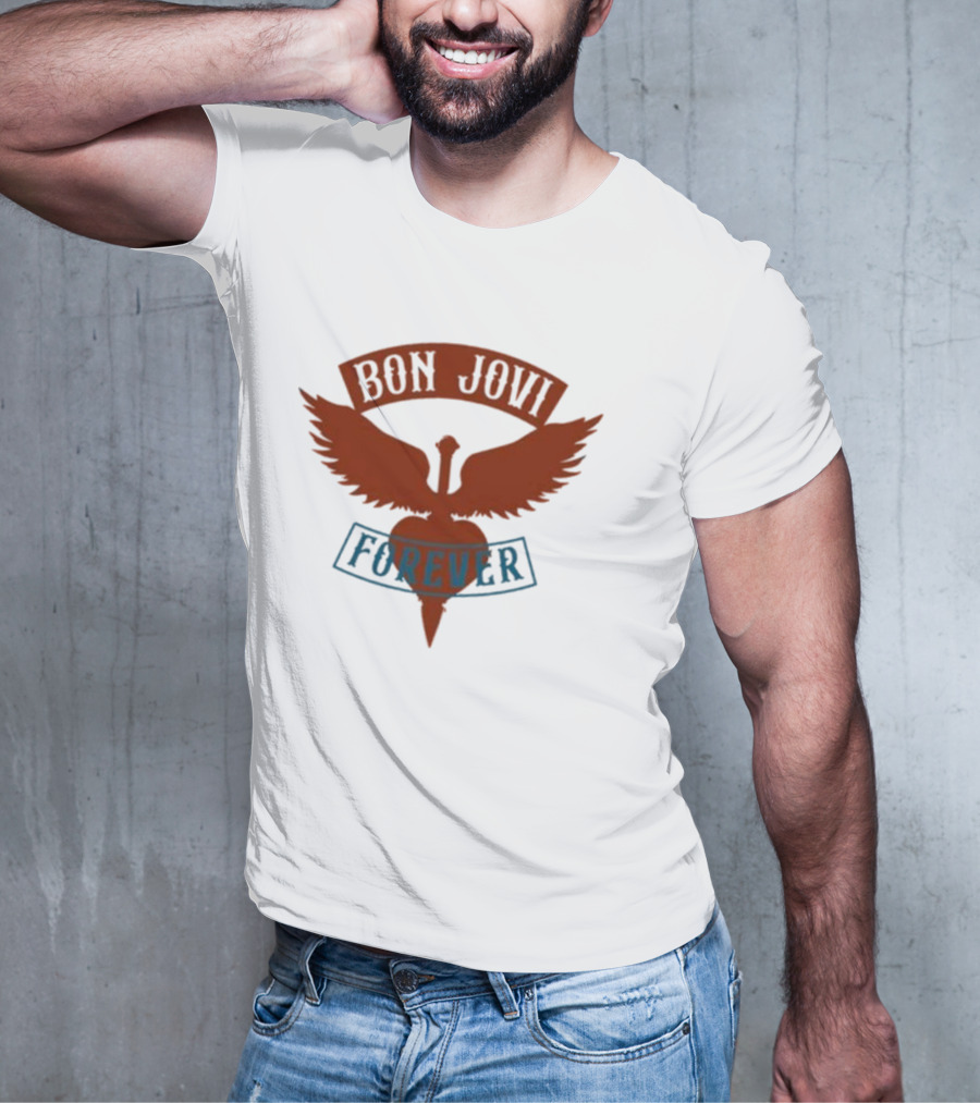 Bon Jovi Forever Winged Heart Patch Steel T-Shirt