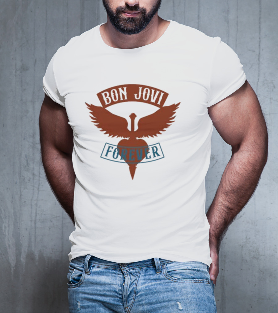 Bon Jovi Forever Winged Heart Patch Steel T-Shirt