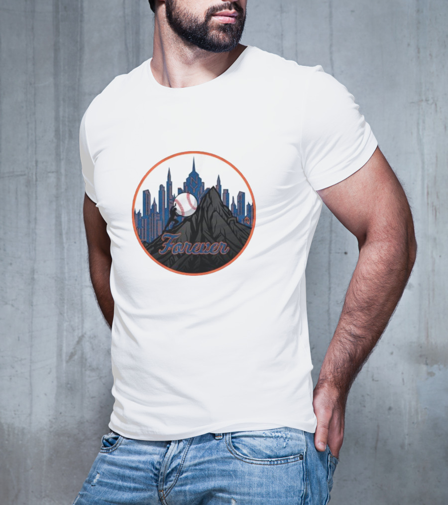 New York Met Fan Forever Skyline Baseball Statue T-Shirt