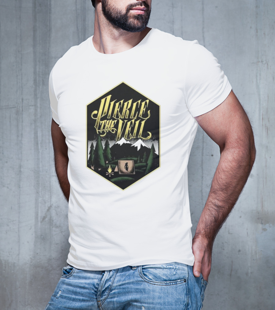 Pierce The Veil Mountain Tent Campfire Forest Scene T-Shirt