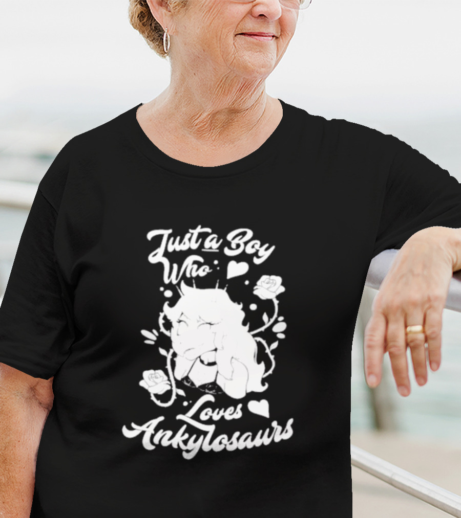 Just A Boy Who Loves Ankylosaurs With Cartoon Character And Flowers T-Shirt
