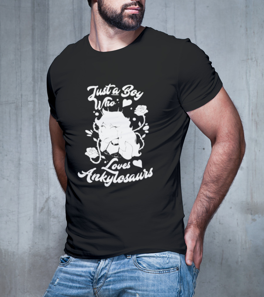 Just A Boy Who Loves Ankylosaurs With Cartoon Character And Flowers T-Shirt