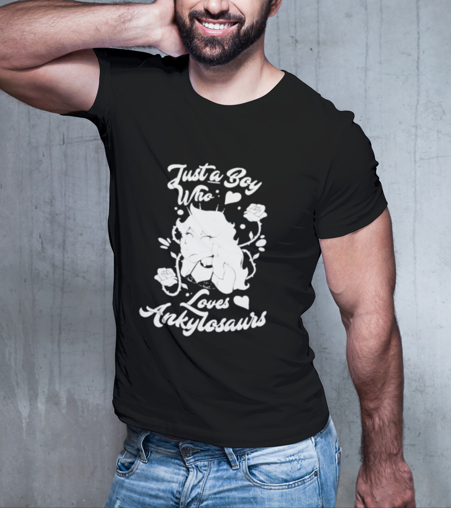 Just A Boy Who Loves Ankylosaurs With Cartoon Character And Flowers T-Shirt