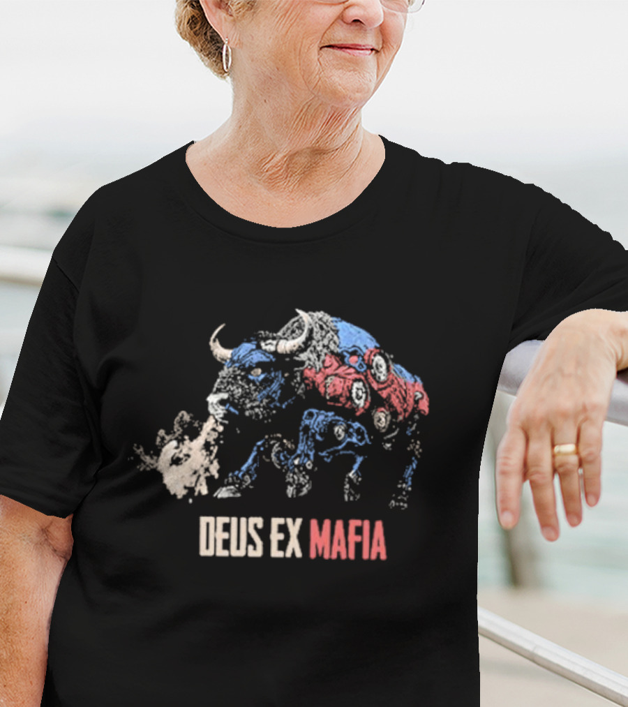 Deus Ex Mafia Volume 15 5 Stylized Bison Graphic With Steam And Mechanical Features T-Shirt