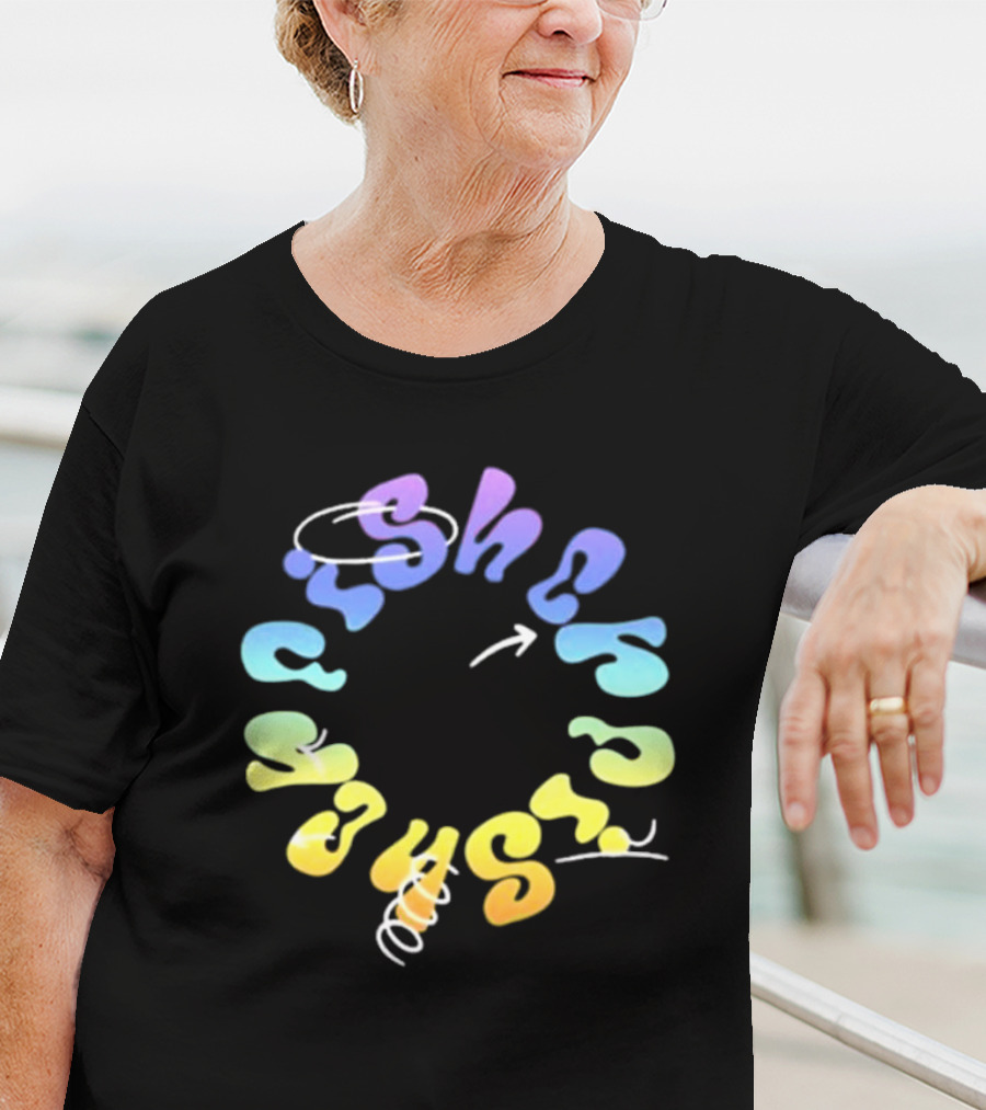 Fisher Black Rainbow Trippy Spiral Typography T-Shirt