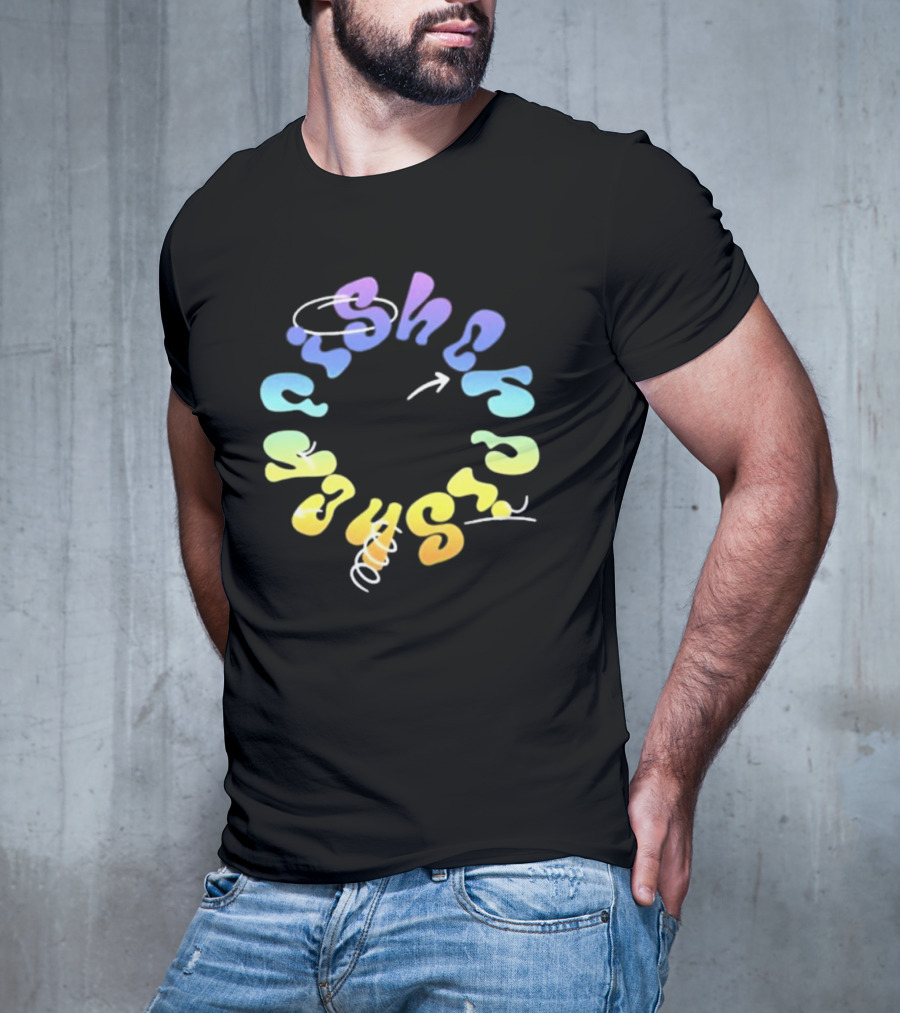 Fisher Black Rainbow Trippy Spiral Typography T-Shirt