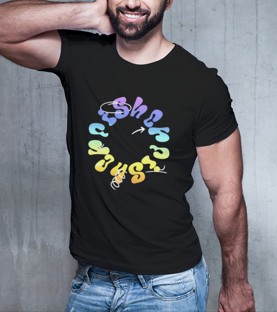 Fisher Black Rainbow Trippy Spiral Typography T-Shirt