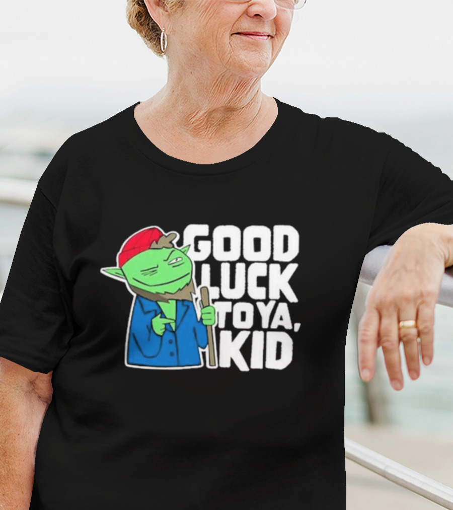 Good Luck To Ya Kid Green Character With Red Hat And Stick T-Shirt