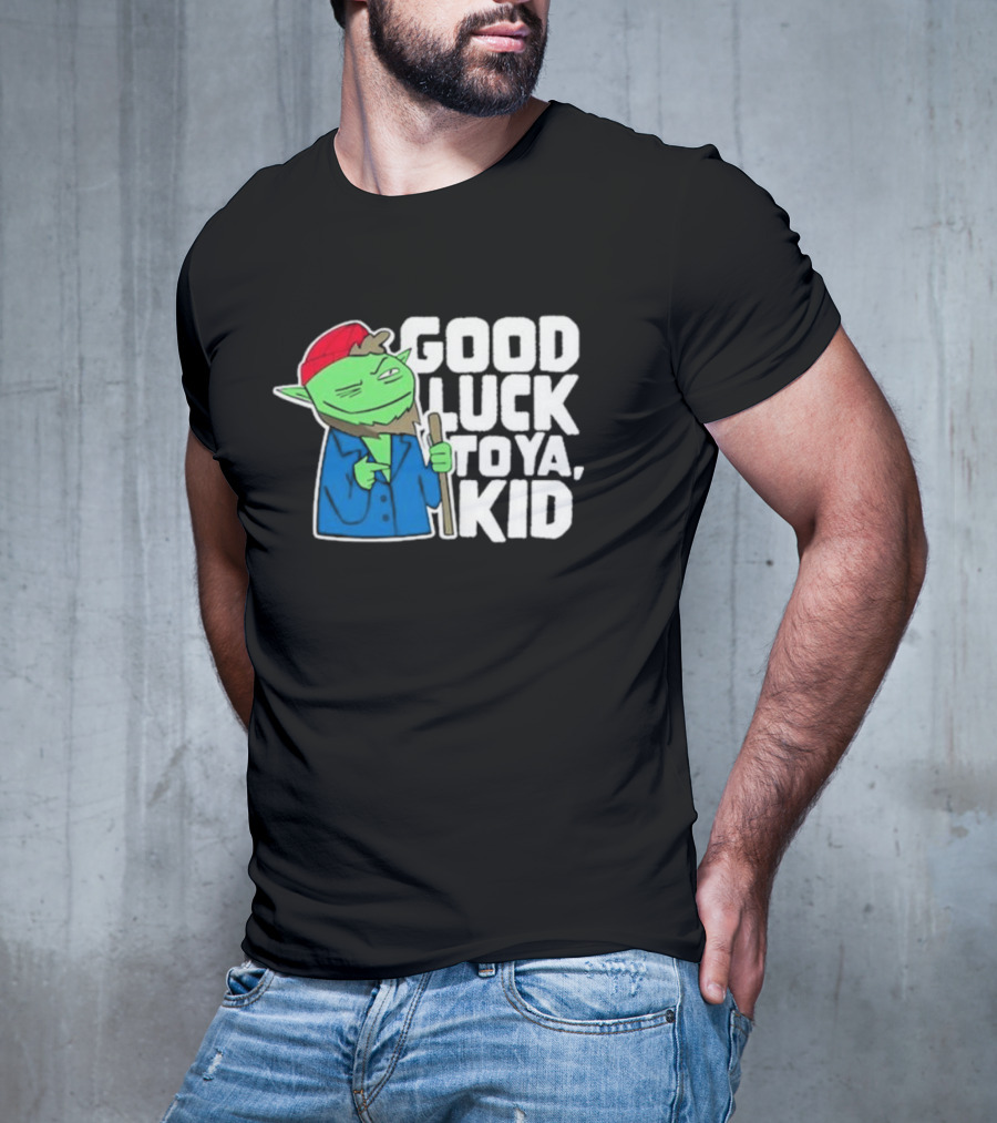 Good Luck To Ya Kid Green Character With Red Hat And Stick T-Shirt