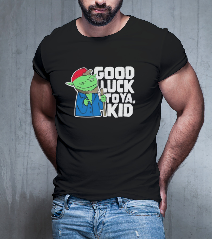 Good Luck To Ya Kid Green Character With Red Hat And Stick T-Shirt