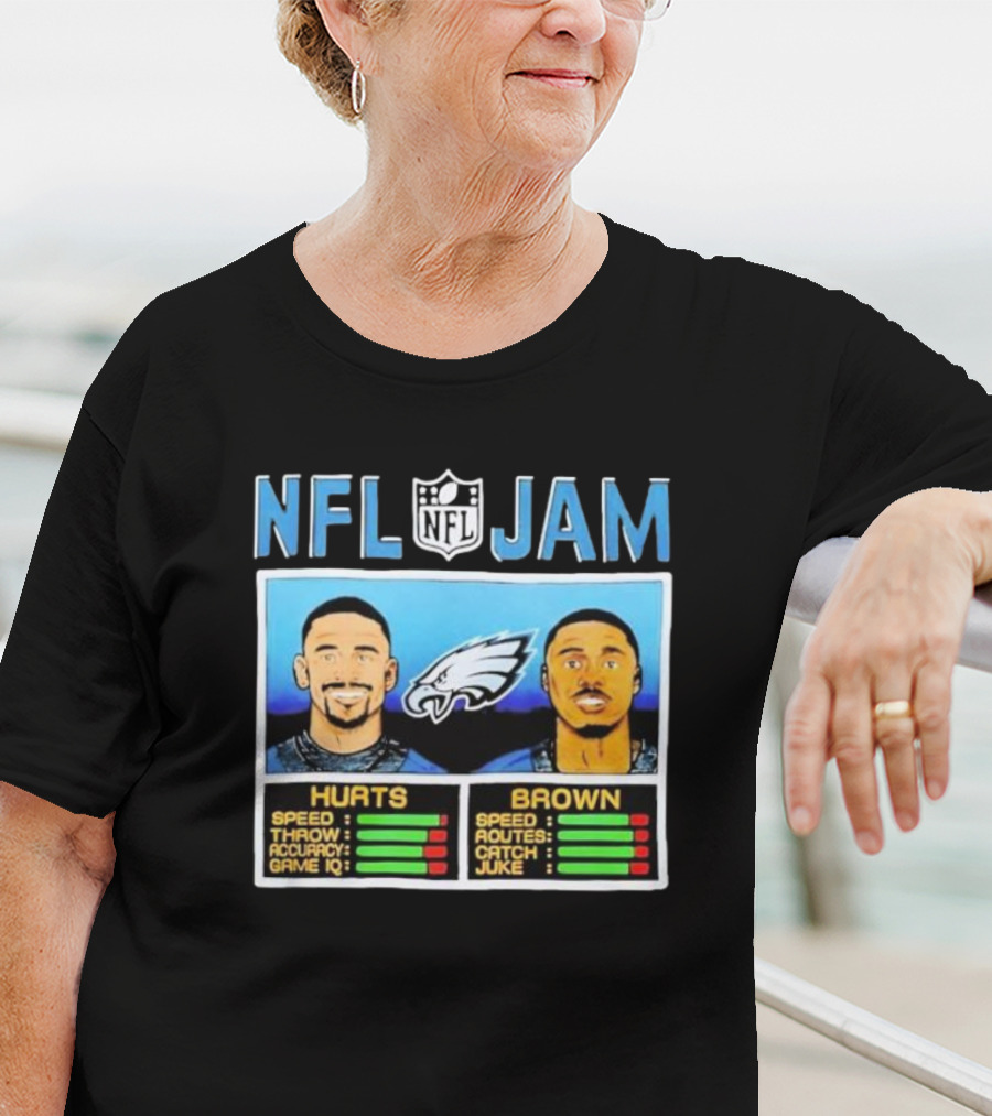 NFL Jam Hurts Brown Philadelphia Eagles Speed Accuracy Ratings T-Shirt