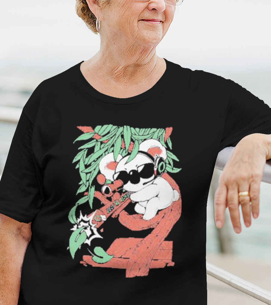 Flyquest Leaf Me Alone Koala Sniper On Tree Branch With Sunglasses And Headphones T-Shirt
