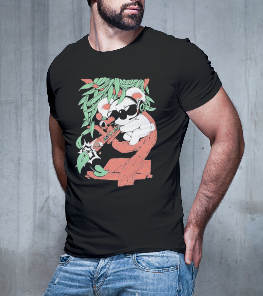 Flyquest Leaf Me Alone Koala Sniper On Tree Branch With Sunglasses And Headphones T-Shirt
