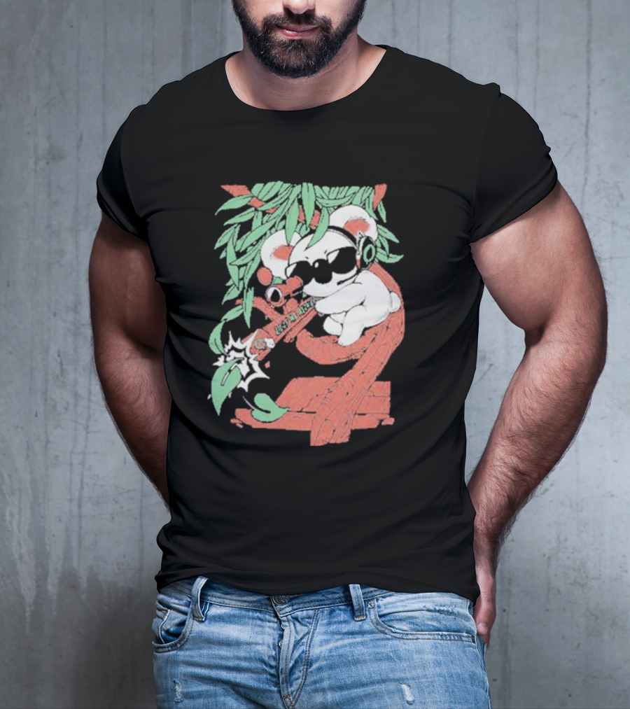 Flyquest Leaf Me Alone Koala Sniper On Tree Branch With Sunglasses And Headphones T-Shirt
