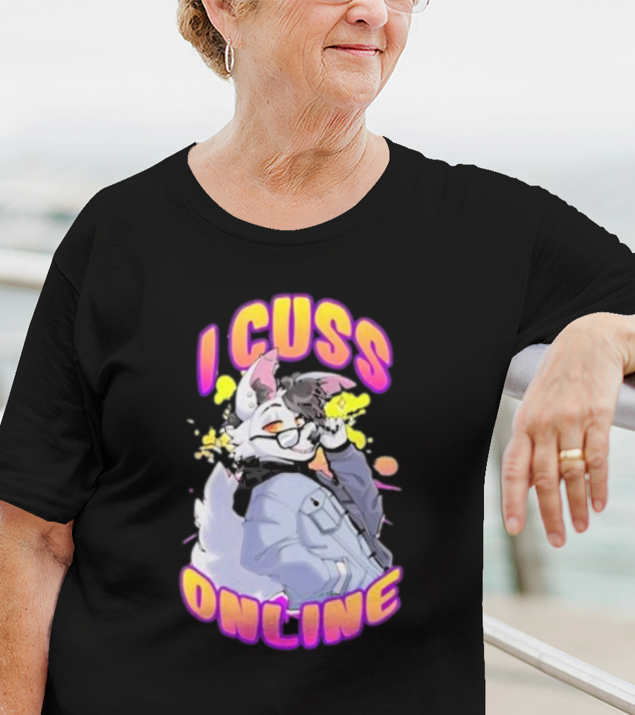 I Cuss Online By Hell Grip Wolf Cartoon Character With Jacket And Sunglasses T-Shirt