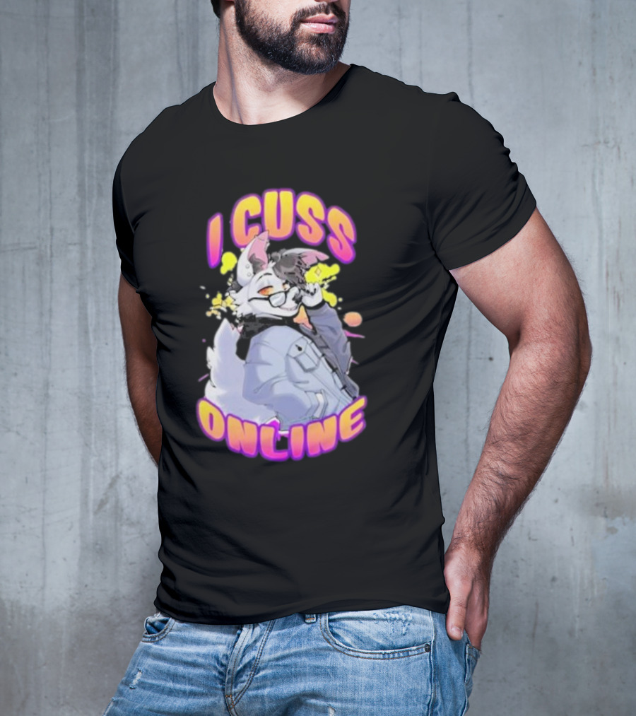 I Cuss Online By Hell Grip Wolf Cartoon Character With Jacket And Sunglasses T-Shirt
