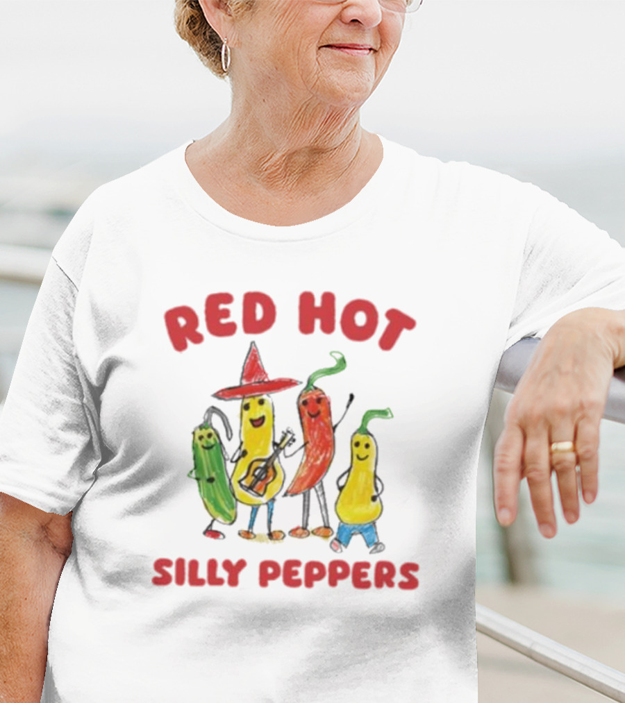 Sillycityco Red Hot Silly Peppers Cartoon Band Characters T-Shirt