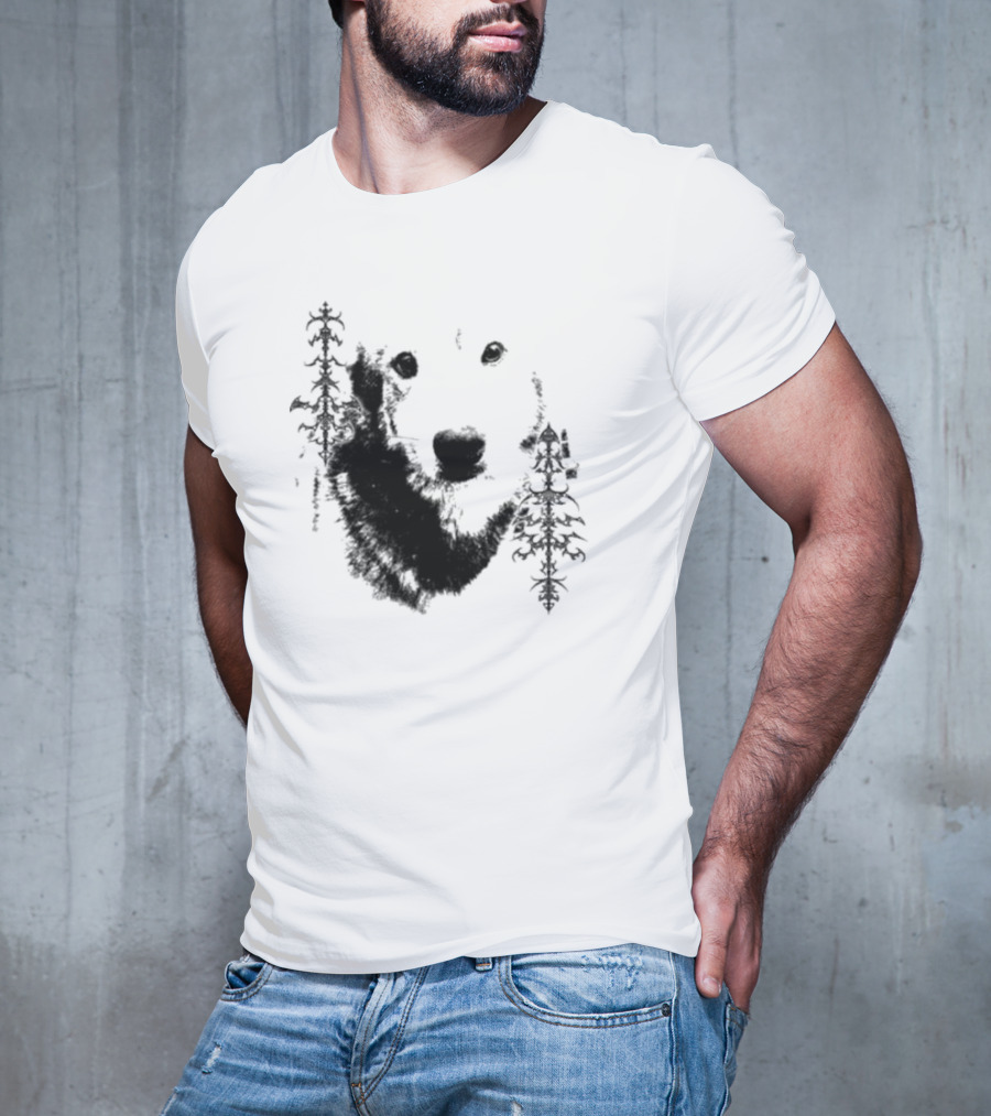 Wolf Face With Stylized Evergreen Trees T-Shirt