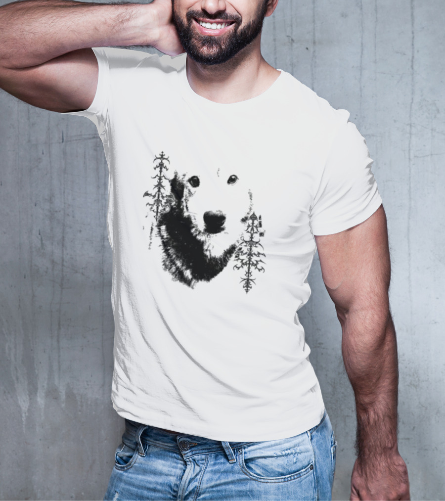 Wolf Face With Stylized Evergreen Trees T-Shirt