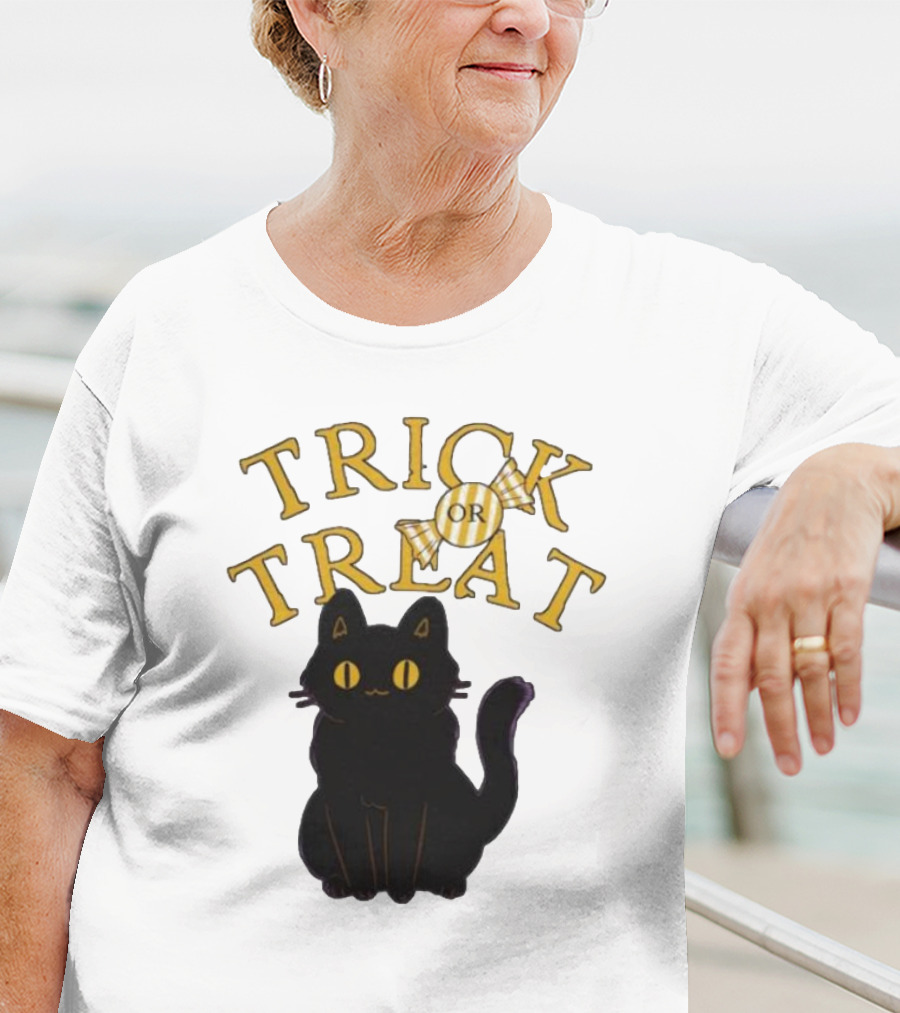 Trick Or Treat Candy Black Cat Halloween T-Shirt