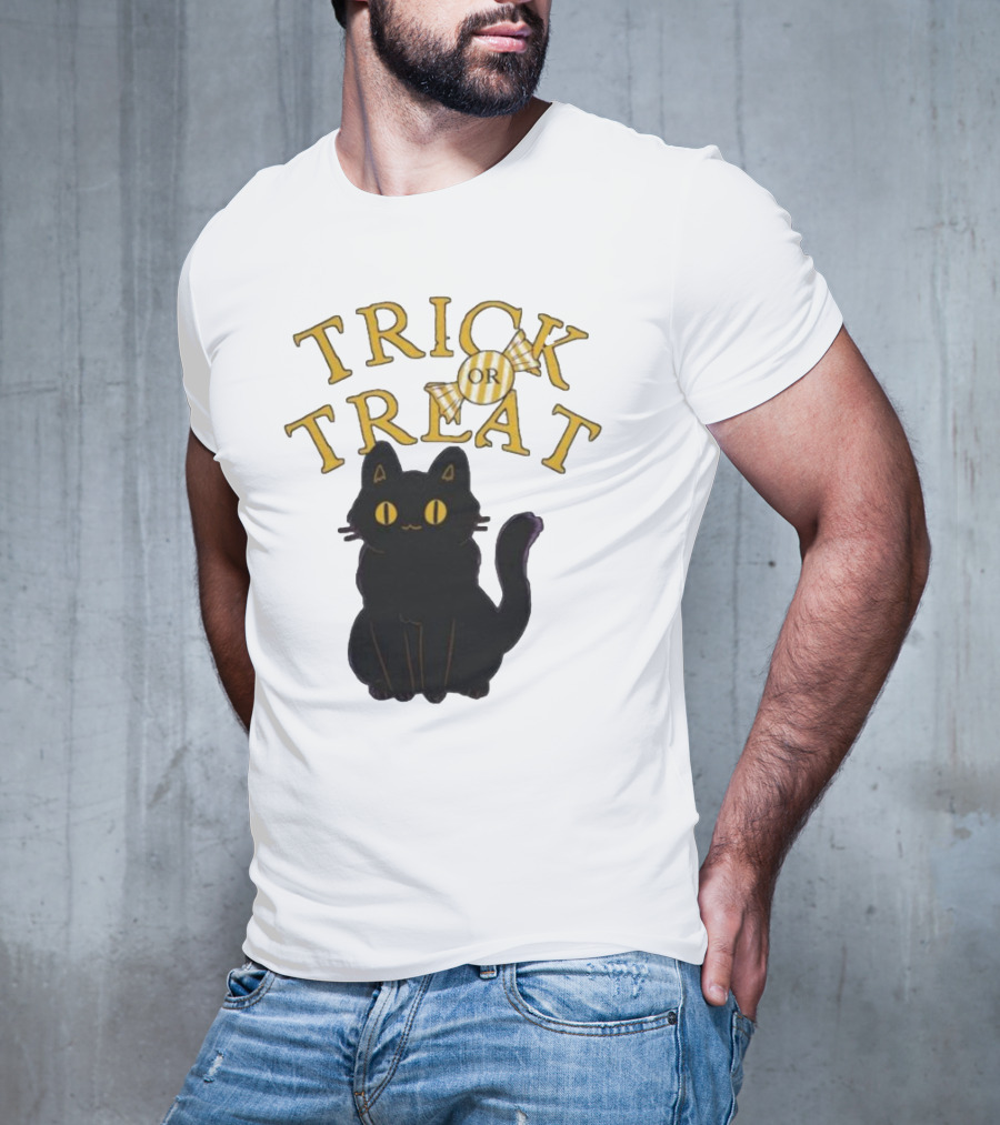 Trick Or Treat Candy Black Cat Halloween T-Shirt