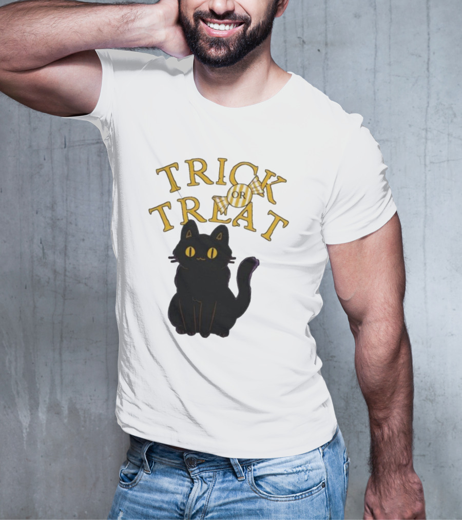 Trick Or Treat Candy Black Cat Halloween T-Shirt