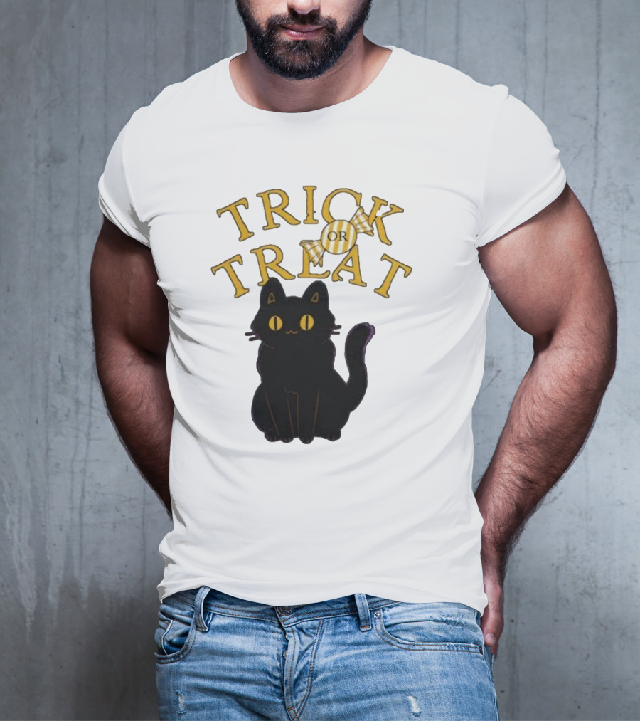 Trick Or Treat Candy Black Cat Halloween T-Shirt