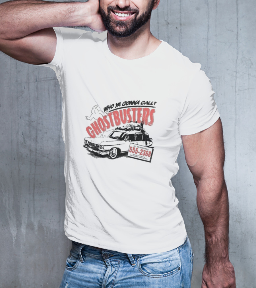 Who Ya Gonna Call Ghostbusters 555 2368 Ectomobile Ghost T-Shirt