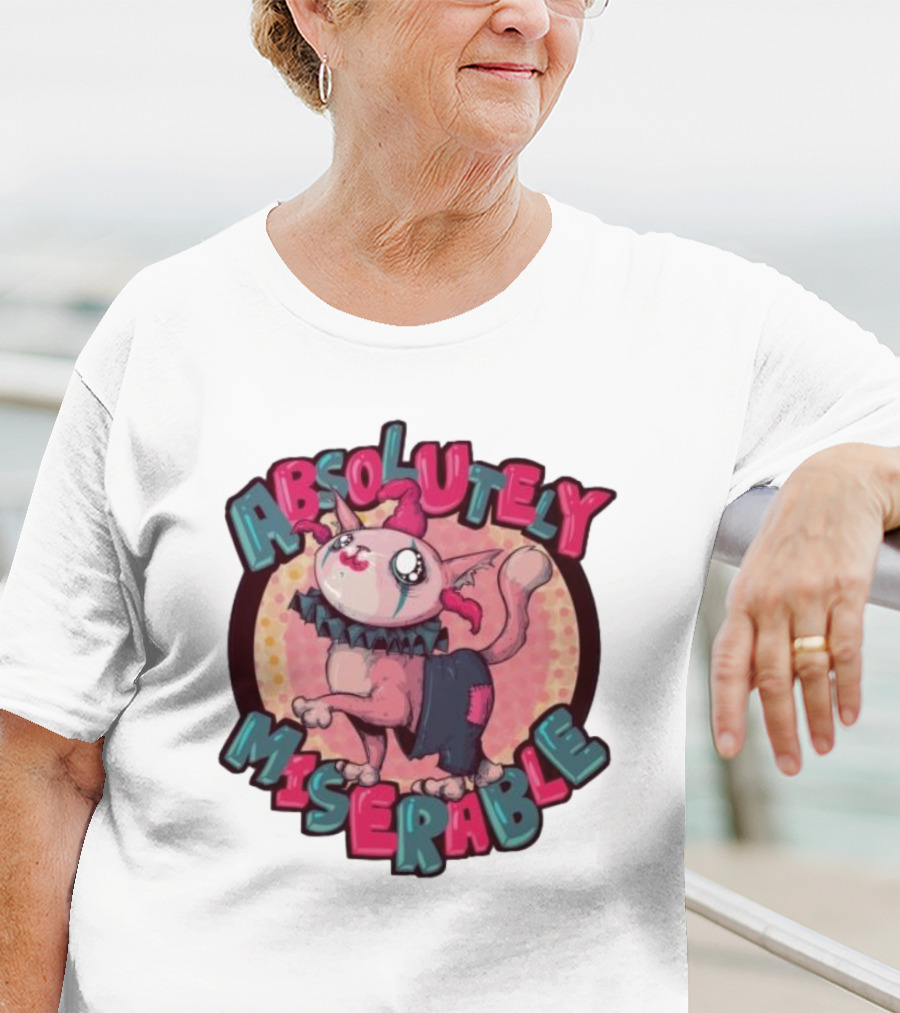 Absolutely Miserable Patchwork Cat With Puffy Text T-Shirt