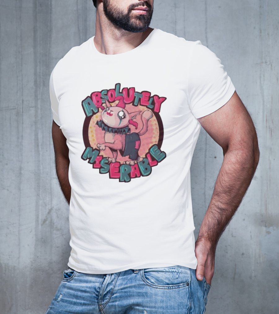 Absolutely Miserable Patchwork Cat With Puffy Text T-Shirt
