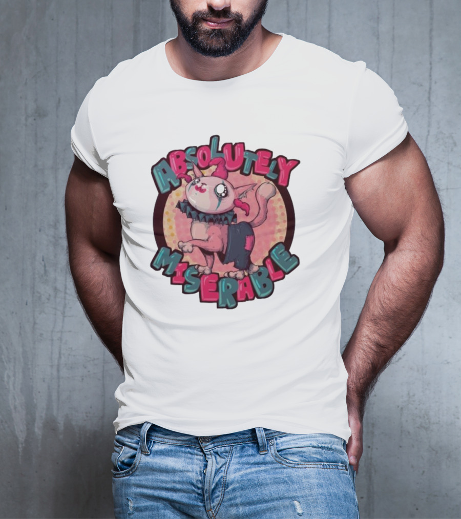 Absolutely Miserable Patchwork Cat With Puffy Text T-Shirt