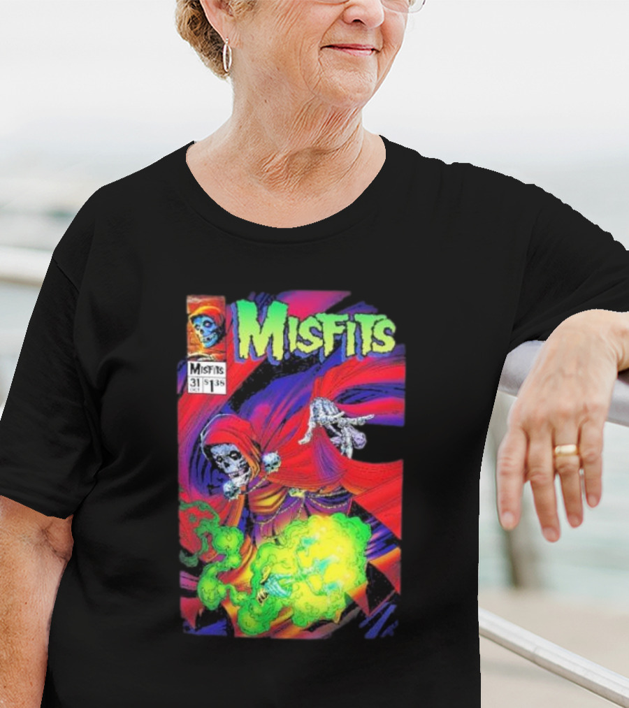Misfits Yesterdays Death Skeleton Comic Cover 31 Skulls Purple Red Green Smoke T-Shirt