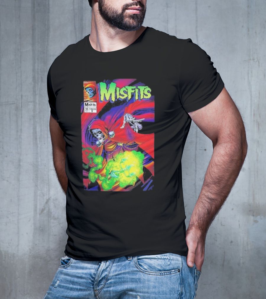 Misfits Yesterdays Death Skeleton Comic Cover 31 Skulls Purple Red Green Smoke T-Shirt