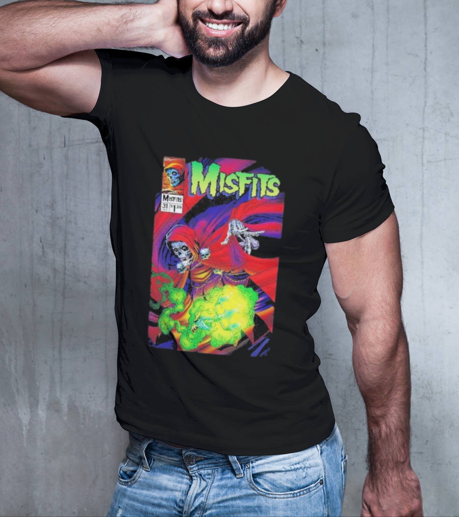 Misfits Yesterdays Death Skeleton Comic Cover 31 Skulls Purple Red Green Smoke T-Shirt
