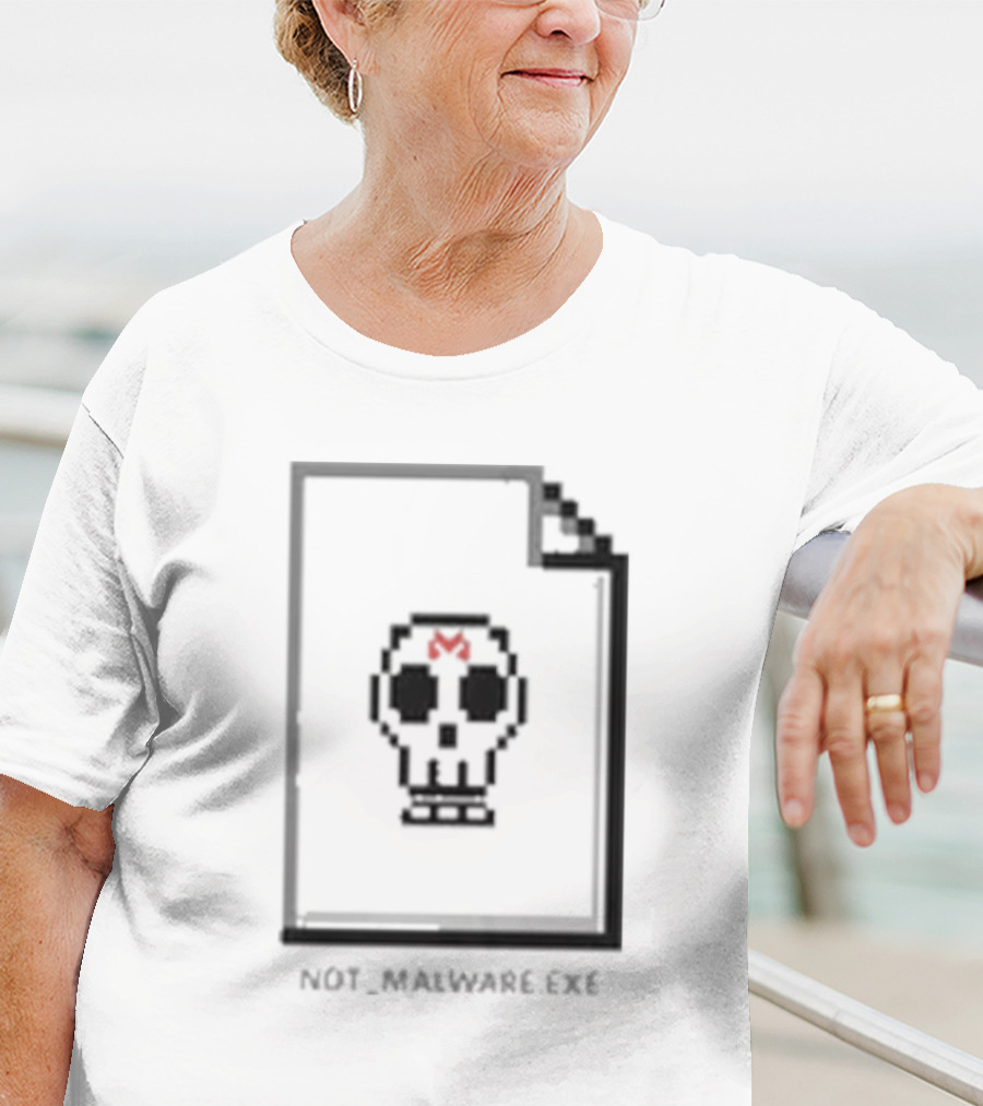 Not Malware Exe Skull Pixel Skull Icon With Red M On Document T-Shirt