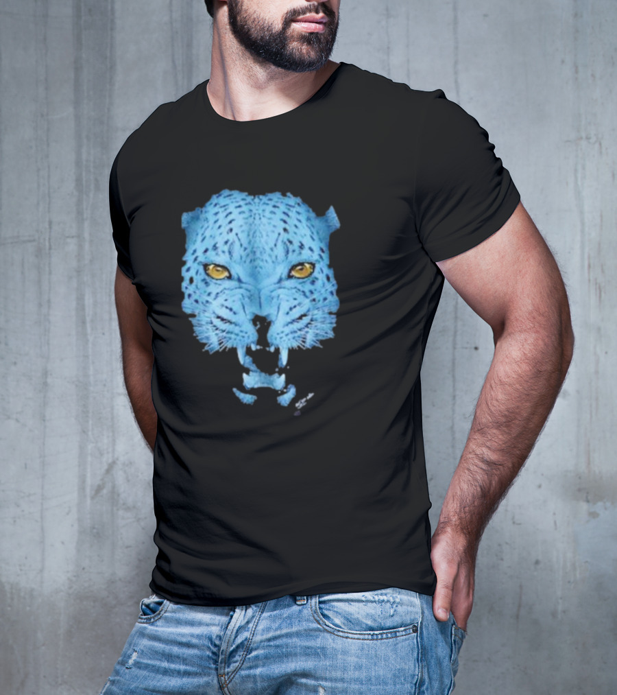 Over Blue Leopard Head With Fierce Yellow Eyes T-Shirt