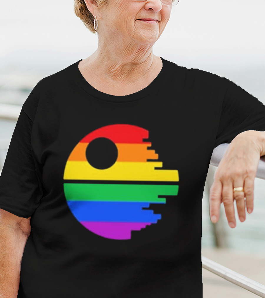 Rainbow Death Star Icon With Multicolor Stripes T-Shirt