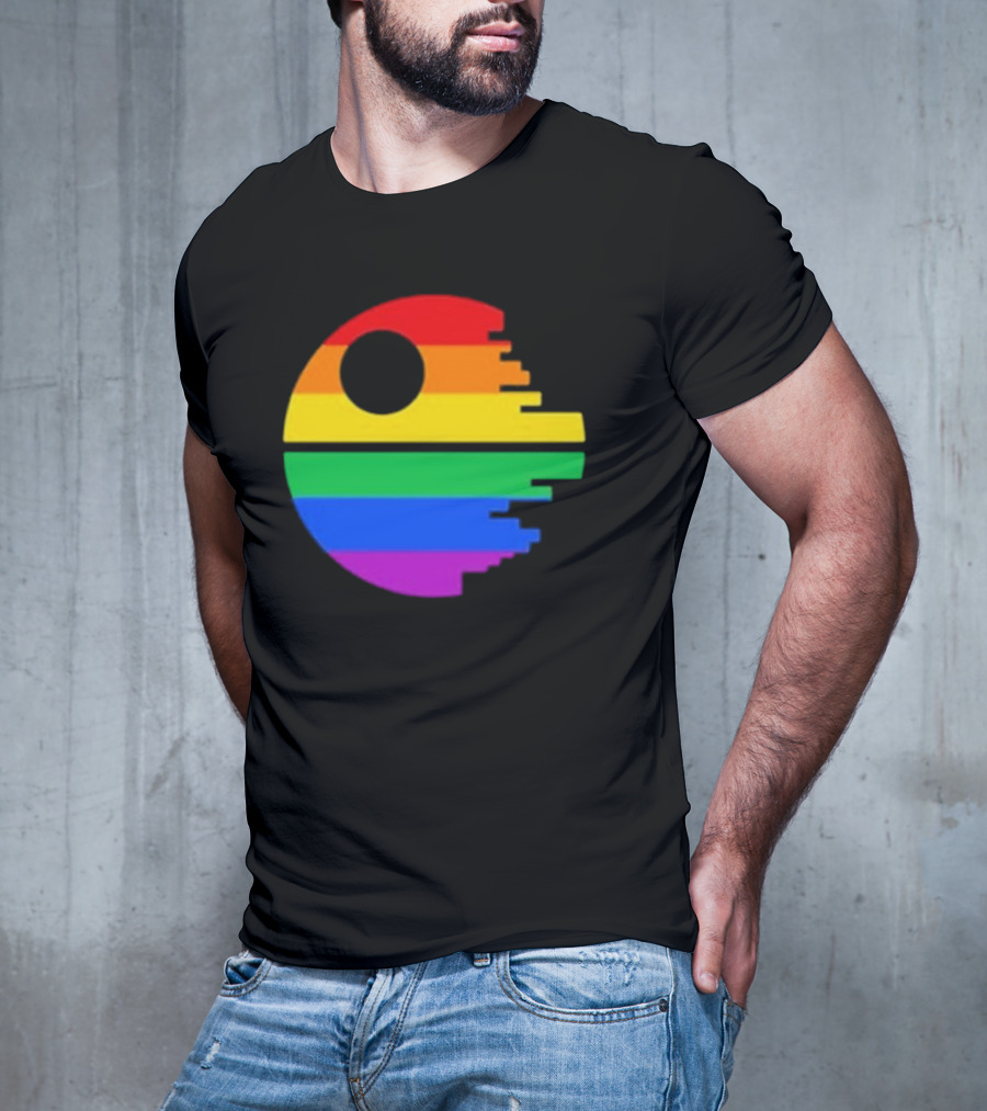 Rainbow Death Star Icon With Multicolor Stripes T-Shirt