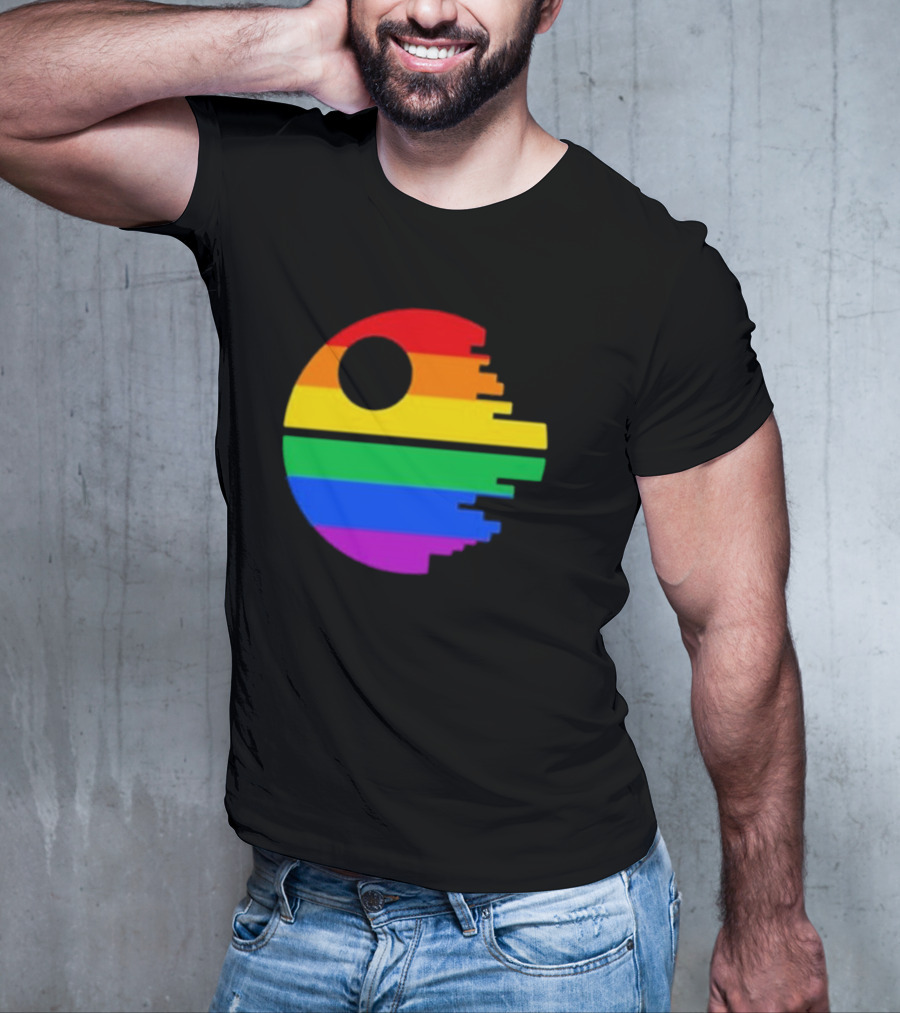 Rainbow Death Star Icon With Multicolor Stripes T-Shirt