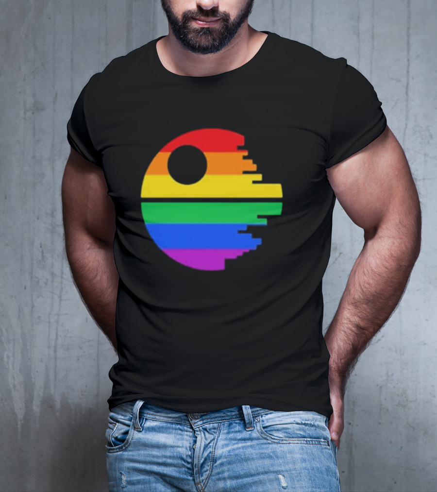 Rainbow Death Star Icon With Multicolor Stripes T-Shirt