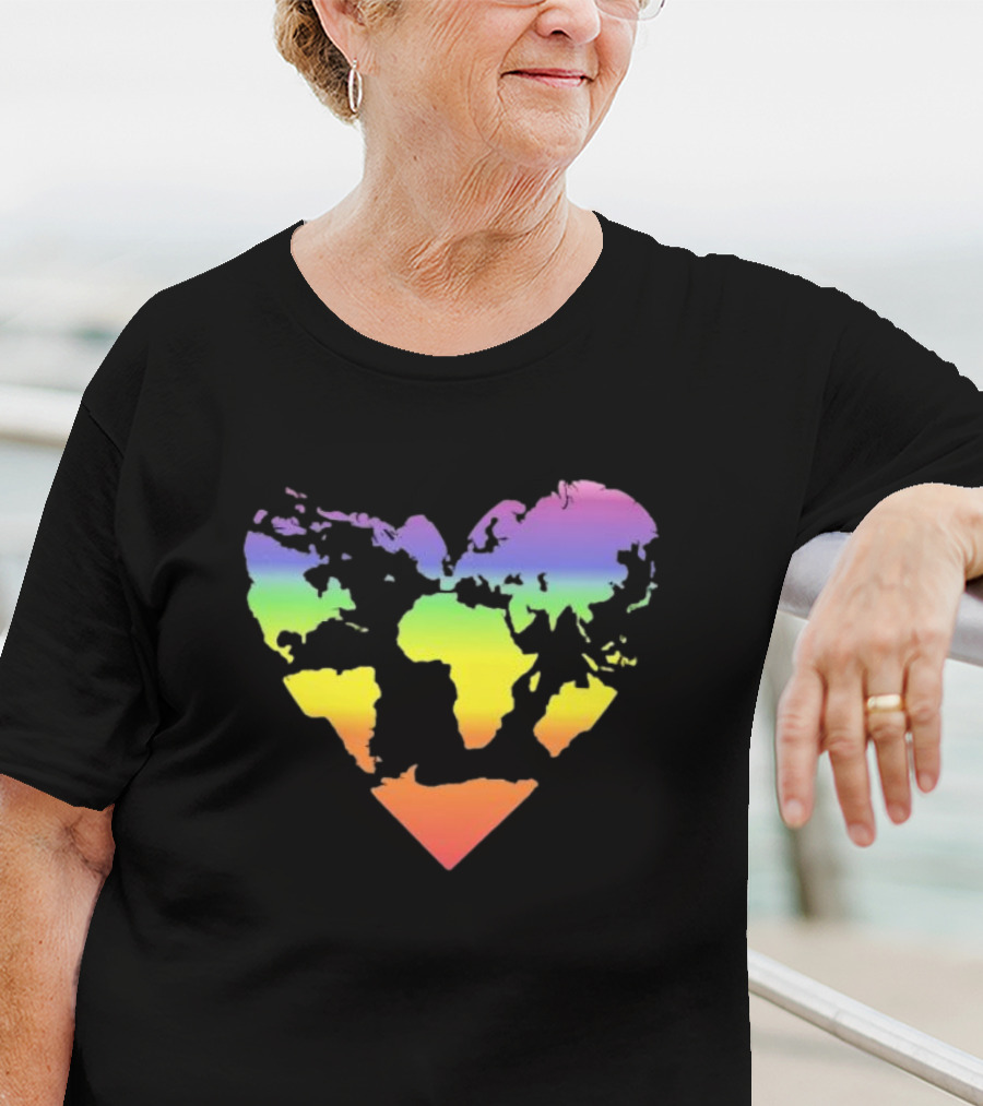 Rainbow Heart World Map Polyamory Pride T-Shirt