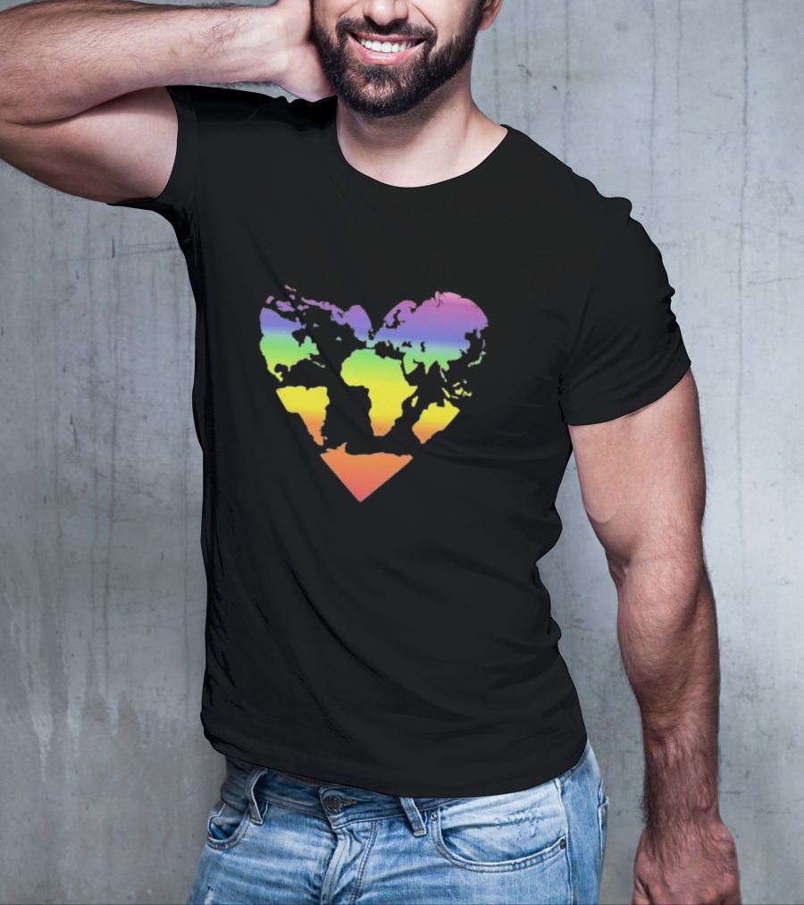 Rainbow Heart World Map Polyamory Pride T-Shirt