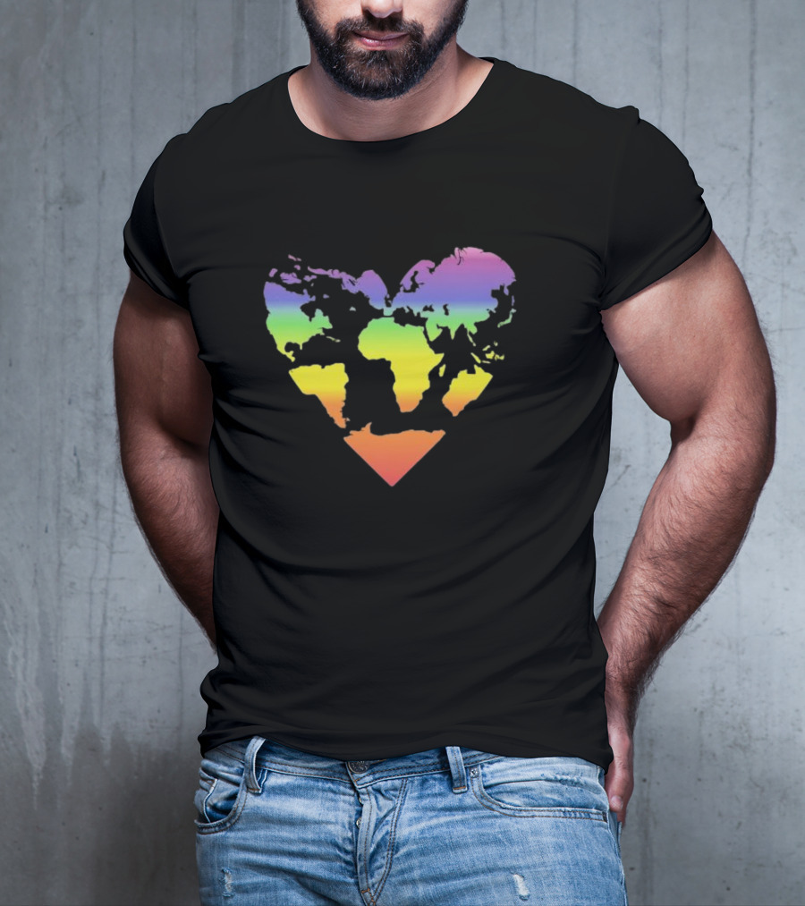 Rainbow Heart World Map Polyamory Pride T-Shirt